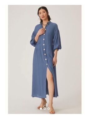 Anthropologie Mare Mare Button Down Maxi Shirt Dress Blue Size Medium